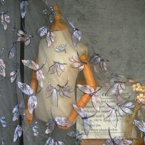 2021 Newest Embroideries Gold Blue Tulle Mesh Butterflies Sequined Fabrics For Lady Dresses Costume High Quality