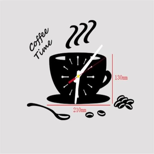 210*130mm 3D Acrylic Wall Clock DIY Modern Kitchen Home Decor Coffee Better Time Clock Cup Shape Digital Wall Clock Sticker
