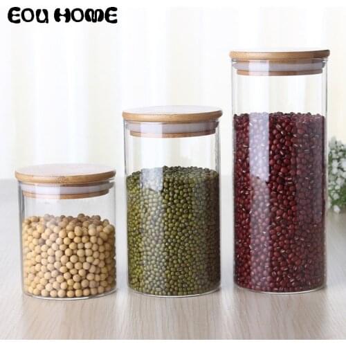 450/650/950ml Multipurpose Bamboo Lid Glass Airtight Canister Storage Bottles Jars Grains Tea Leaf Coffee Beans Candy Food Jar