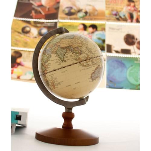 5" Vintage Antique Desktop Table Decorative Wood Globe Earth World Map Globe
