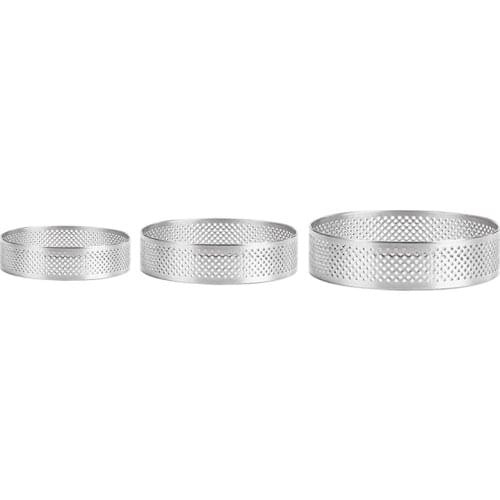 8Pcs Stainless Steel Tart Ring, Heat-Resistant Perforated Cake Mousse Ring Round Double Rolled Tart Ring Metal Mold