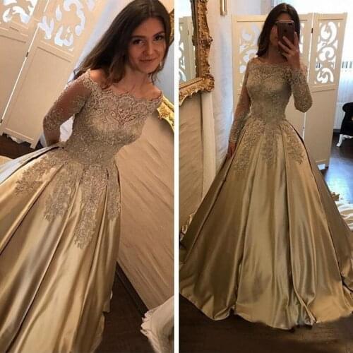 ANGELSBRIDEP Gold Long Evening Party Dresses Vestidos de festa Fashion Long Sleeves Court Train Formal Quinceanera Dresses HOT