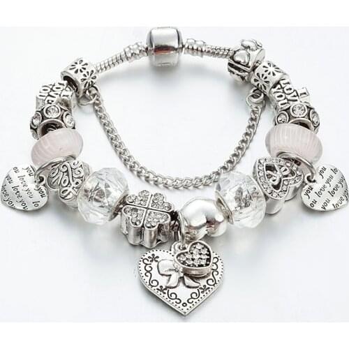 ANNAPAER Dropshipping 2019 Fashion Bracelet Silver Color Crystal Bead Heart Charm Bracelets For Women Jewelry Loves Gift B16145