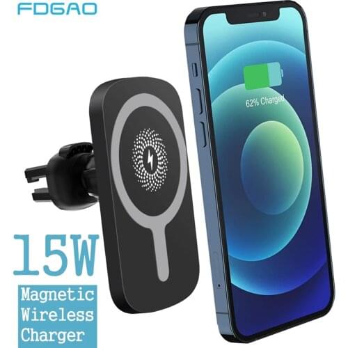 15W Automatic Magnetic Wireless Car Charger for iPhone 12 Pro Max Mini Air Vent Mount Qi Fast Charging Holder For Magsafe Case