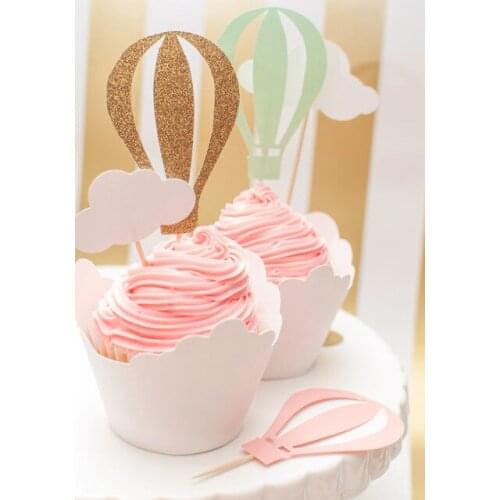 GLITTER Hot Air Balloon cloud cupcake toppers birthday Wedding Bridal baby Shower Engagement Party Bachelorette food picks