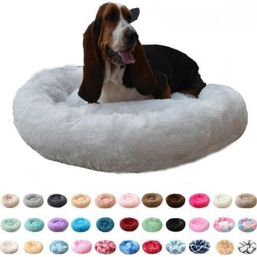 Large Soft Dog Bed Kennel Round Bed Sofa Cushion Cat Warm Sleeping Bag Long Plush Large Puppy Cushion Mat Portable Cat Bed