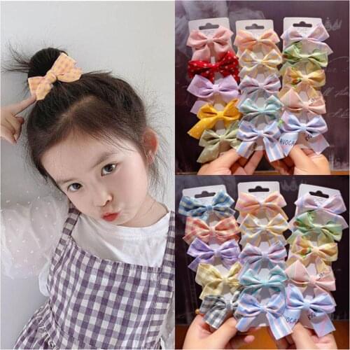 2/5PCS/Set New Girls Cute Plaid Print Star Hairpins For Kids Children Sweet Headband Hair Clip Barrettes Fashion Bow Accessories
