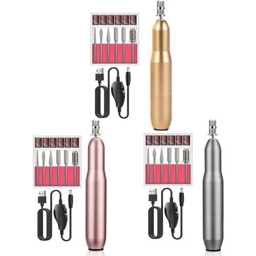 USB Electric Nail Art Polish Grinder Manicure Pedicure Engrave File Head Sandpaper Pen Household Mill Drill Cutter Remover Kit N