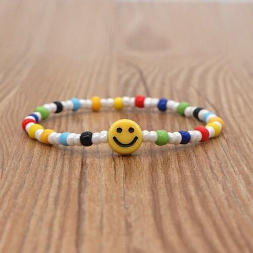 Go2Boho Smiley Bracelets Colorful Beaded Bracelet For Women Smile Face Charm Pulseras Boho Rainbow Beads Summer Fashion Jewelry