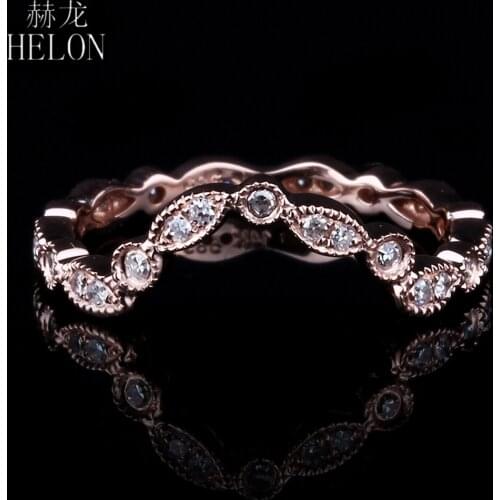 HELON Solid 10K Rose Gold Genuine Natural Diamonds Art Deco Antique Anniversary Engagement Women Fine Jewelry Diamond Ring Band
