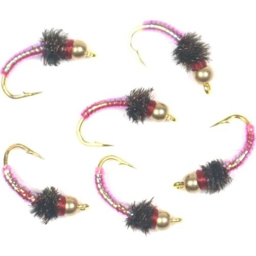 ICERIO 6PCS #14 Brass Bead Head Chironomidae Disco Midge Nymphs Trout Fly Fishing Lures