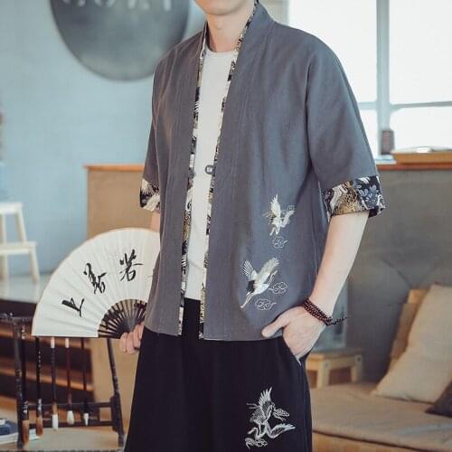 Chinese Style Linen Kung Fu Clothes Kimono Cardigan Men Traditional Yukata Japanese Samurai Clothing Casual Asian Clothes 30673