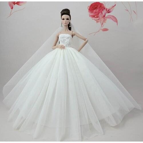 Classic White Off Shoulder Lace Wedding Dress for Barbie Doll Clothes Costume Princess Party Gown 1/6 BJD Dolls Accessories Toys