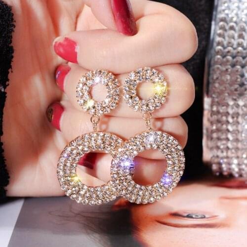 Korean Trendy Shining Crystal Round Circle Drop Earrings fashionable cute Color Rhinestone Dangle Earring For Women Jewelry