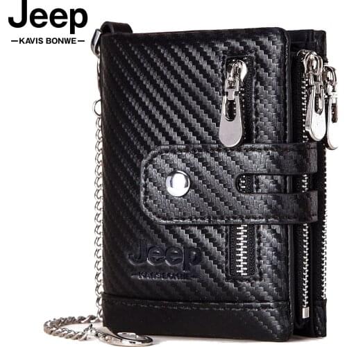 Rfid Cowhide Genuine Leather Mens Wallet Coin Purse Small Mini Card Holder Chain PORTFOLIO Portomonee Male Walet Pocket Quality