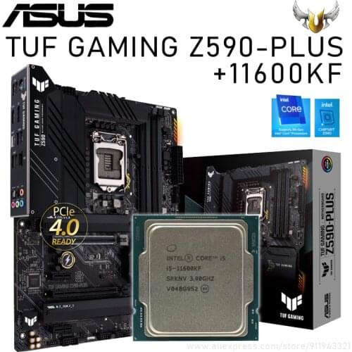 Asus LGA 1200 TUF GAMING Z590-PLUS Z590 With Intel Core i5-11600KF Motherboard Set PCI-E 4.0 DDR4 128GB 1200 Placa-mãe Kit New