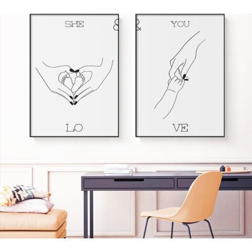 Minimalist Line Drawing Picture Home Decor Modern Canvas Posters and Print Holding Hand Love Wall Art Painting for Living Room