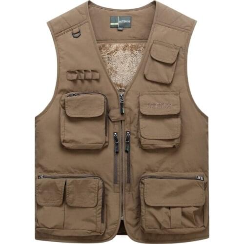 Male Photography Waistcoat Mens Large Size Clothing Winter Fleece Vest Multi-Pockets Sleeveless Jackets Thick Warm Coat Fashion