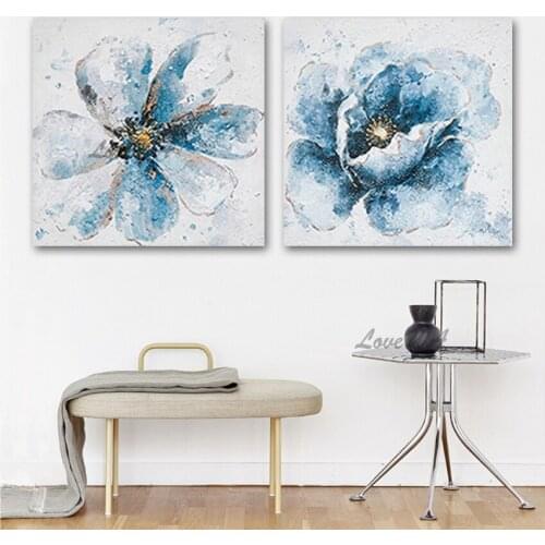 2PCS Group Abstract Flowers Canvas Art Oil Painting Handmade Pictures On 2 Panels Canvas Wall Art No Frame Wall Hangings Artwork