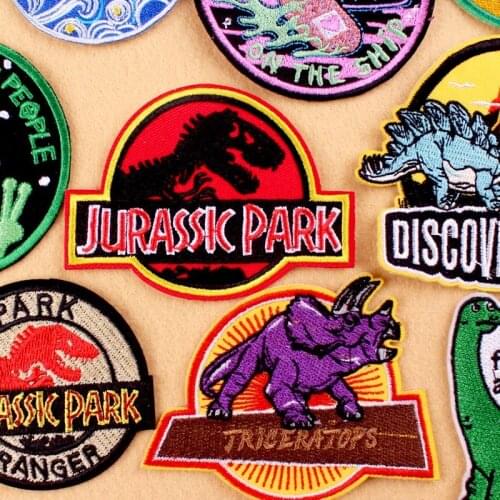 Jurassic Park Embroidered Patches For Clothing Dinosaur Embroidery Patches For Clothes Appliques For T-shirt Alien Patch Stripe