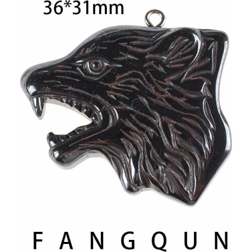 Natural stone Hematite Wolf Head Pendant 36*31mm Non-Magnetic Zinc Alloy Bead Jewelry DIY Necklace accessories For Women Men