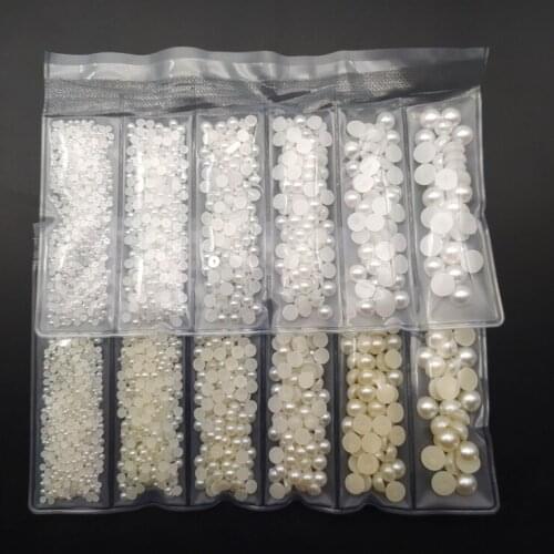 Wholesale 1440pcs Half Round Pearl Plastic Rhinestone Crystal Non Hotfix Flat Back Nail Art Rhinestones& Jewelry Making