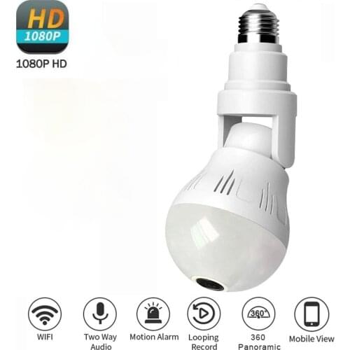 1080P HD Panoramic Camera Panoramic Bulb Wireless Network Camera Wifi Surveillance Camera Fisheye HD Night Vision Camera