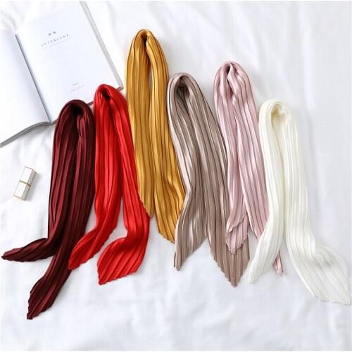 2021 silk scarf casual solid 70cm square crinkle scarves soft foulard ladies all-match skinny scarfs fashion handle bag ribbons
