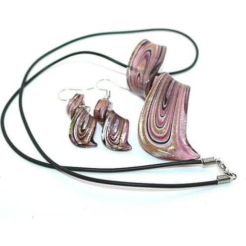 Chinese Style Retro Handmade Personality Pendant Female Spiral Fuchsia Glass Pendant Earring Necklace Set