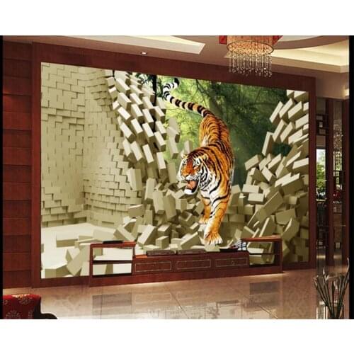 Beibehang Custom wallpaper mural photo fashion 3D stereo personality tiger downhill tiger living room wall decoration wallpaper