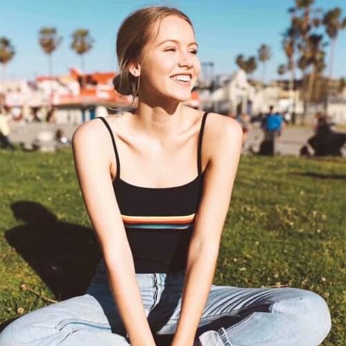 Casual Women Soft Cotton Square Collar Sling 2021 Summer Fashion Ladies High Street Sling Female Striped Slim Short Vest Top