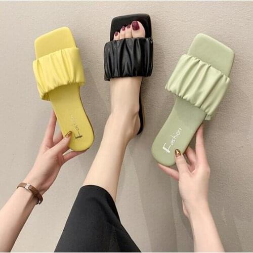 Woman Sandals Folded square head Slippers Summer Flat Heels Beach Casual Slides Shoes Outdoor sandalias Flip Flops