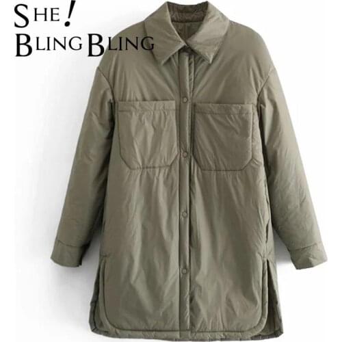 SheBlingBling Womens Parkas Thin Oversize Shirt Jackets Femme Long Sleeve Armygreen Coat Outerwear Outfit Big Pocket Overshirt