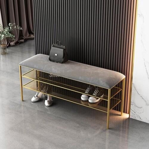 Italian Style Shoes Changing Stool Household Soft Bag Cushion Entrance Light Luxury Shoe Rack Storage Shoes Wearing Stool Long