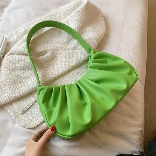 Half-Moon Soft PU Leather Baguette Bag with Short Bag for Women 2021 Female Fashion Solid Color Shoulder Purses and Handbags