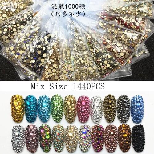 Swarovsky 40 Colors 1.3-5.0MM Mix Sizes Crystal Glass Nails Art Rhinestones For 3D Nail Art Rhinestones Decoration Gems