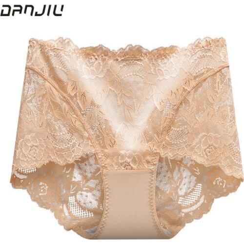 Women Sexy Lace Middle Waist Underwear High Elasticity Large Female Breathable Soft Panties Cotton Crotch Transparent Breifs