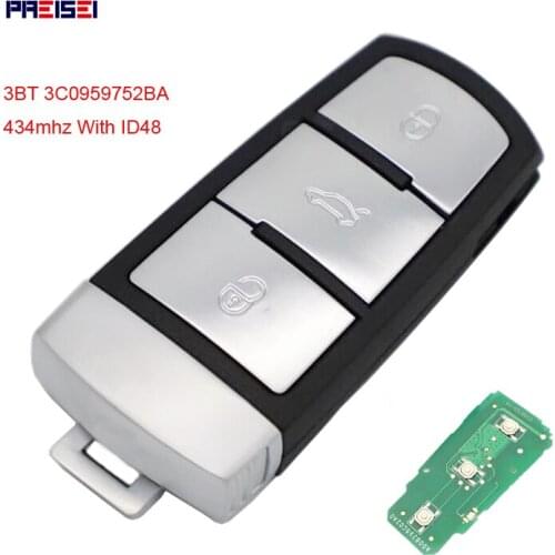 PREISEI 3 Button Smart Remote key For VW Passat CC Magotan B6 3C B7 433MHZ With ID48 chip 3C0 959 752 BA