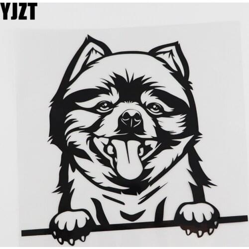 YJZT 17.5CMX16.5CM Creative Pomeranian Peeking Dog Decal Vinyl Car Sticker Black/Silver 8A-0065