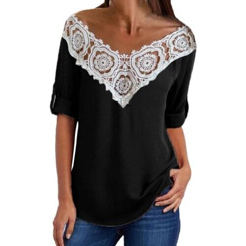 T Shirt Lace Patchwork Womens V Neck Zipper Short Sleeve Loose T-Shirts Tees Sexy Ladies Blouse Tops Casual Streetwear Clothes