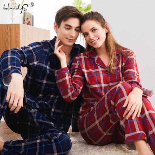 Winter Sleepwear Couple Pajamas Cotton Cardigan Long-Sleeved Men And Women Pajamas Set Stripe & Plaid Lapel Couple Home Suit