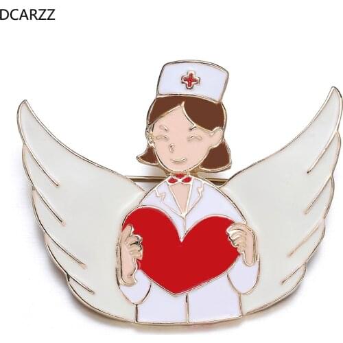DCARZZ Gold Brooch Pins Medical Doctor Nurse Cartoon Lapel Brooch Cute Romantic Enamel Nurse Heart Shape Pins Badge Women Gift