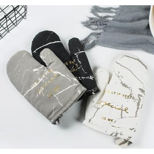 1pc Cotton Microwave Oven Gloves Kitchen Cooking Microwave Oven Mitts Marble Pattern Heatproof Non-Slip Potholders Baking Gloves