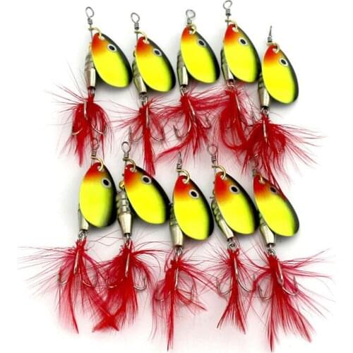 10pcs/lot 6g Spinner Fishing Lures Sequin Spoon Spinnerbait Metal hard baits Feather hook Noise lure Paillette Fishing Tackle