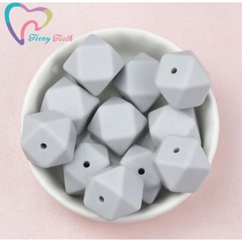 Teeny Teeth 10 PCS Glacier Gray 14-17 MM Hexagon Silicone Beads Baby Teether Eco-friendly BPA Free Baby Teething Pacifier Chain