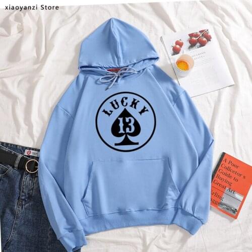 2020 women Fashion hoodies Lucky NUMBER 13 Cards Print spring autumn High Quality Cotton sweatshirts sports pullovers Plus Size