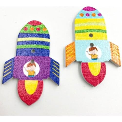 25pcs 2 Holes Mixed Random Transportation rocket 23x36mm Wood Sewing Buttons Scrapbooking Accessories WB683
