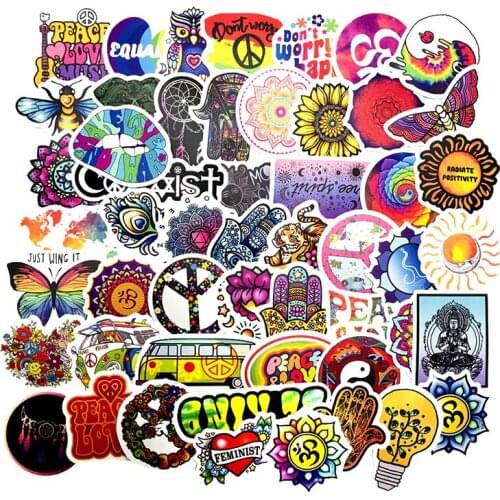 50pcs/Pack Hippie Cartoon Stickers For Cars Motorcycles Water Cups Furniture Luggage Skateboards Computers Waterproof Decals