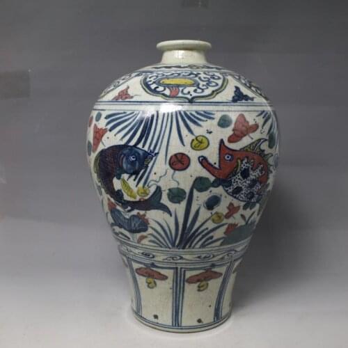 #7 Antique MingDynasty porcelain vase,Blue&White red fish bottle, painted crafts,Decorations,collection &Adornment,Free shipping