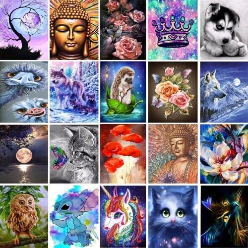5D Diy Poured Glue Diamond Painting Kits Full Round With AB Drill Mosaic Embroidery Flower Owl Mosaic Year Gift Home Decoration